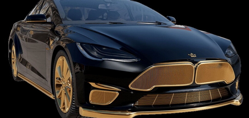 Электромобиль Tesla покрыли золотом 999-й пробы