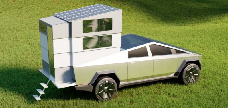 На базе Tesla Cybertruck создали кемпер CyberLandr, который полностью складывается