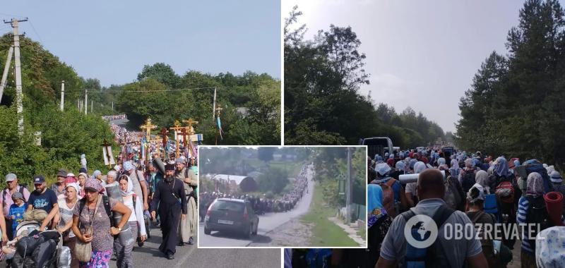 Колонна из 5 тысяч верующих УПЦ МП идет в направлении Почаева, несмотря на запрет полиции на массовые собрания. Видео