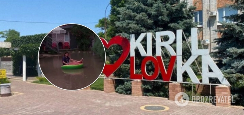 После потопа в курортной Кирилловке дети во дворах плавали на надувных матрасах. Видео