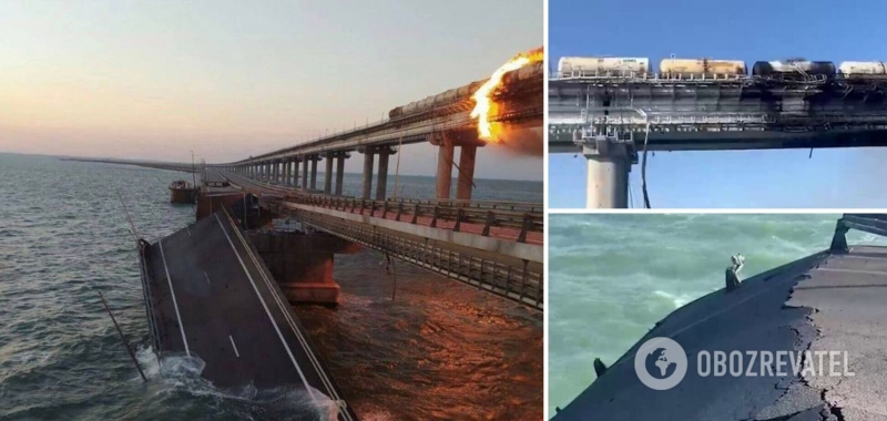 Пролеты моста лежат в воде: появились новые кадры последствий взрыва на Крымском мосту