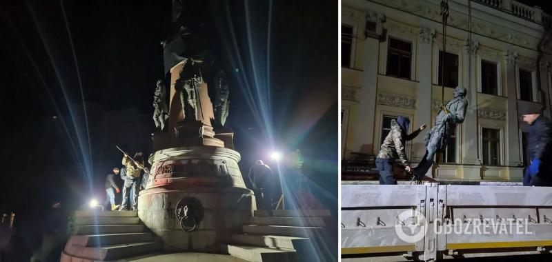 В Одессе сносят памятники Екатерине II и Суворову. Фото и видео