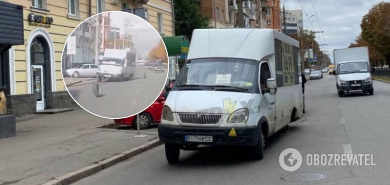 В Полтаве маршрутка на ходу потеряла два колеса: одно влетело в остановку. Видео