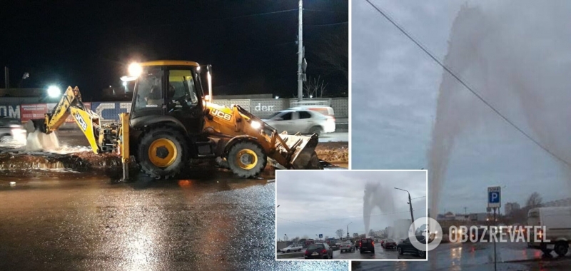 В Запорожье из-под асфальта ударил десятиметровый фонтан, люди остались без воды. Фото и видео